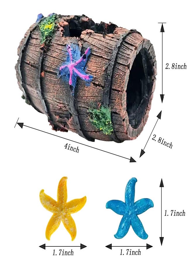 GOFYLIN Star-Fish Broken Barrel Betta Fish Tank Decorations, Fish Aquarium Decorations Broken Barrel x 1pc, Tank Accessories Ornaments Starfish x 2pcs(Yellow and Blue - Image 3